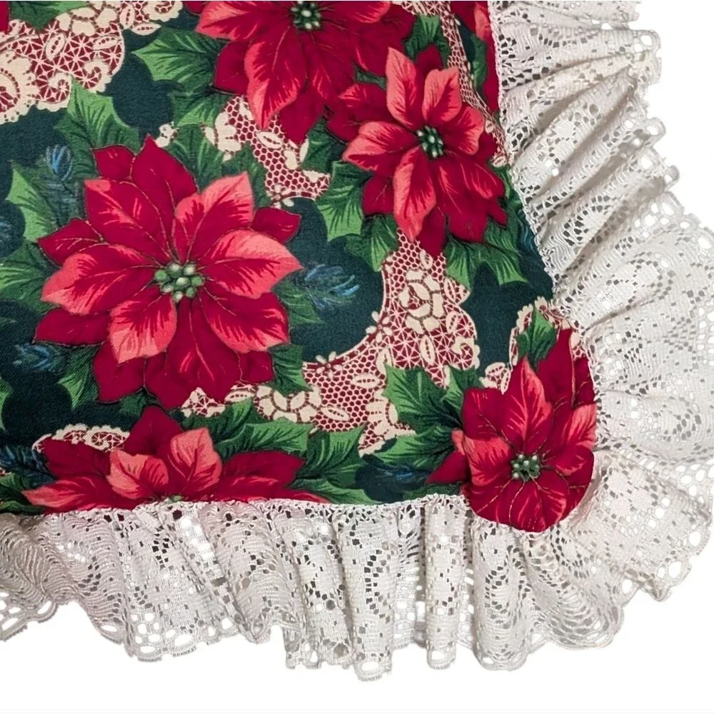 Handmade Poinsettia ruffle pillow 17X17 Christmas Holiday decorative accent